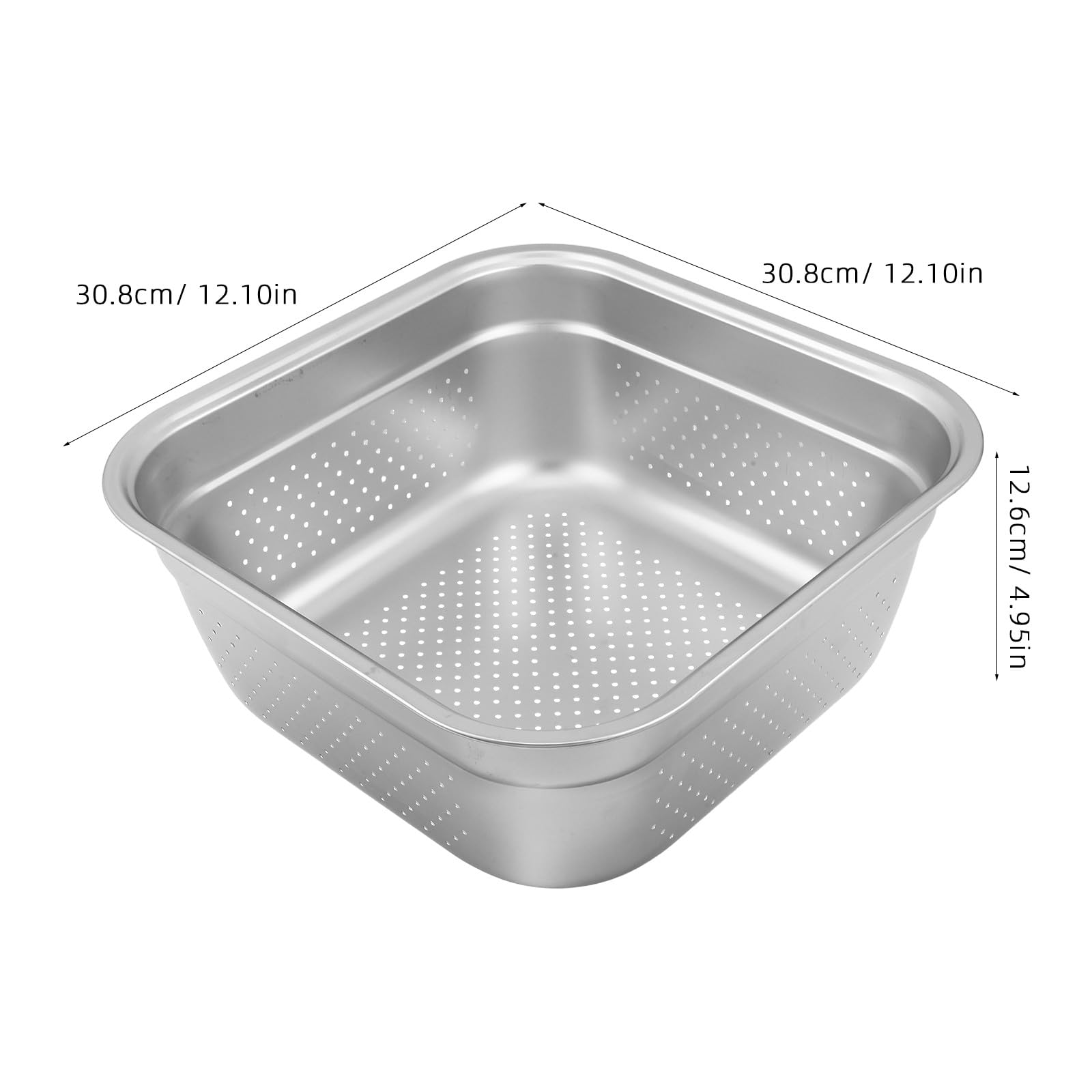 Operitacx Recipiente de acero inoxidable para lavar platos, colador cuadrado grande para fregadero de cocina, palangana para lavar frutas y verduras con borde liso para facilitar la limpieza, 30 x