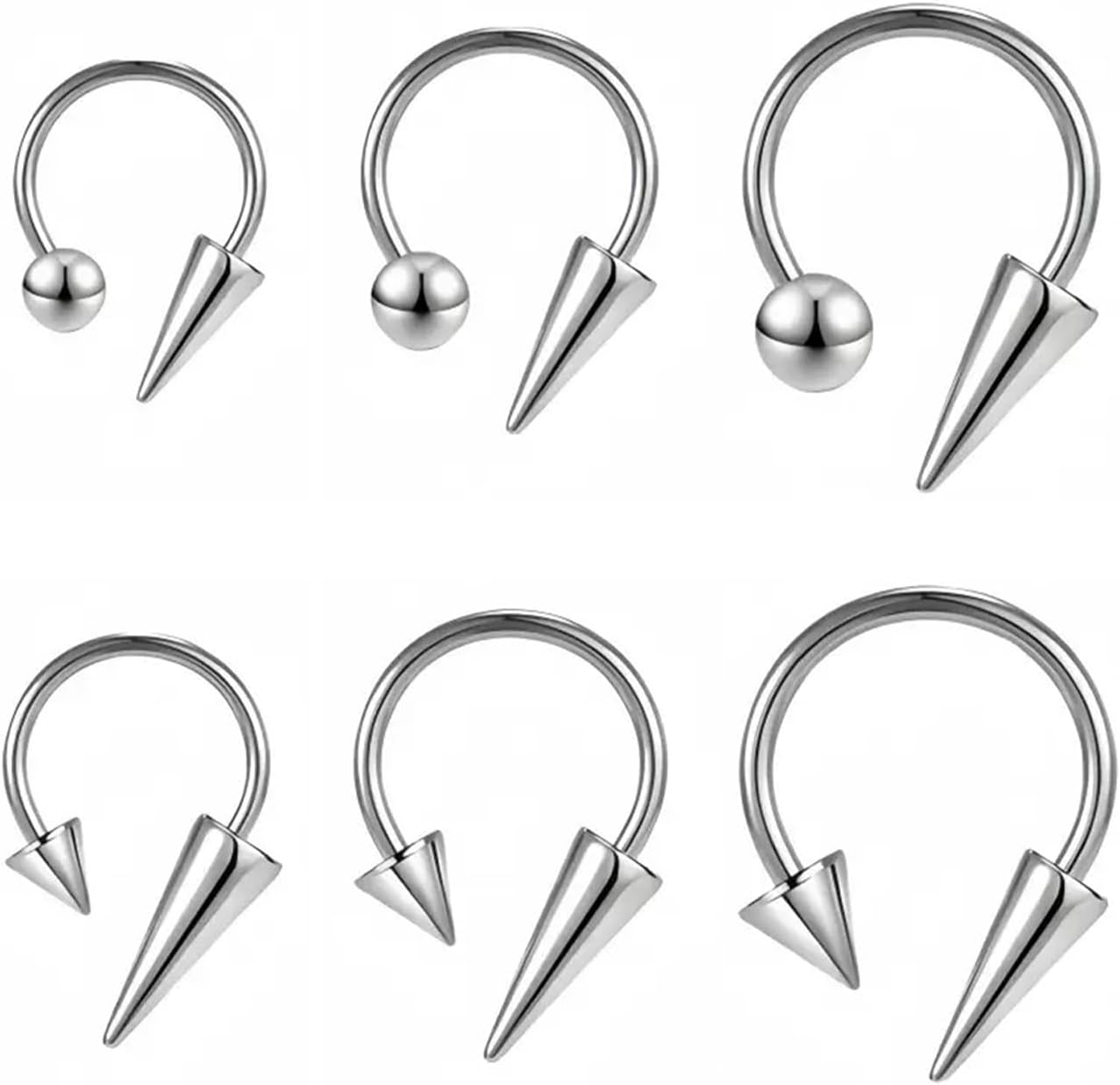 16G Spike Septum Rings Horseshoe Nose Rings 316L Stainless Steel Daith Helix Tragus Cartilage Earrings Hoop Rook Lobe Lip Piercing for Women Men (Round 6)