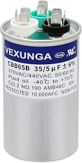 VEXUNGA 35/5 uF Dual Run AC Capacitor 370/440V CBB65B Round Start Capacitor for Air Conditioner Fan Motor Compressor