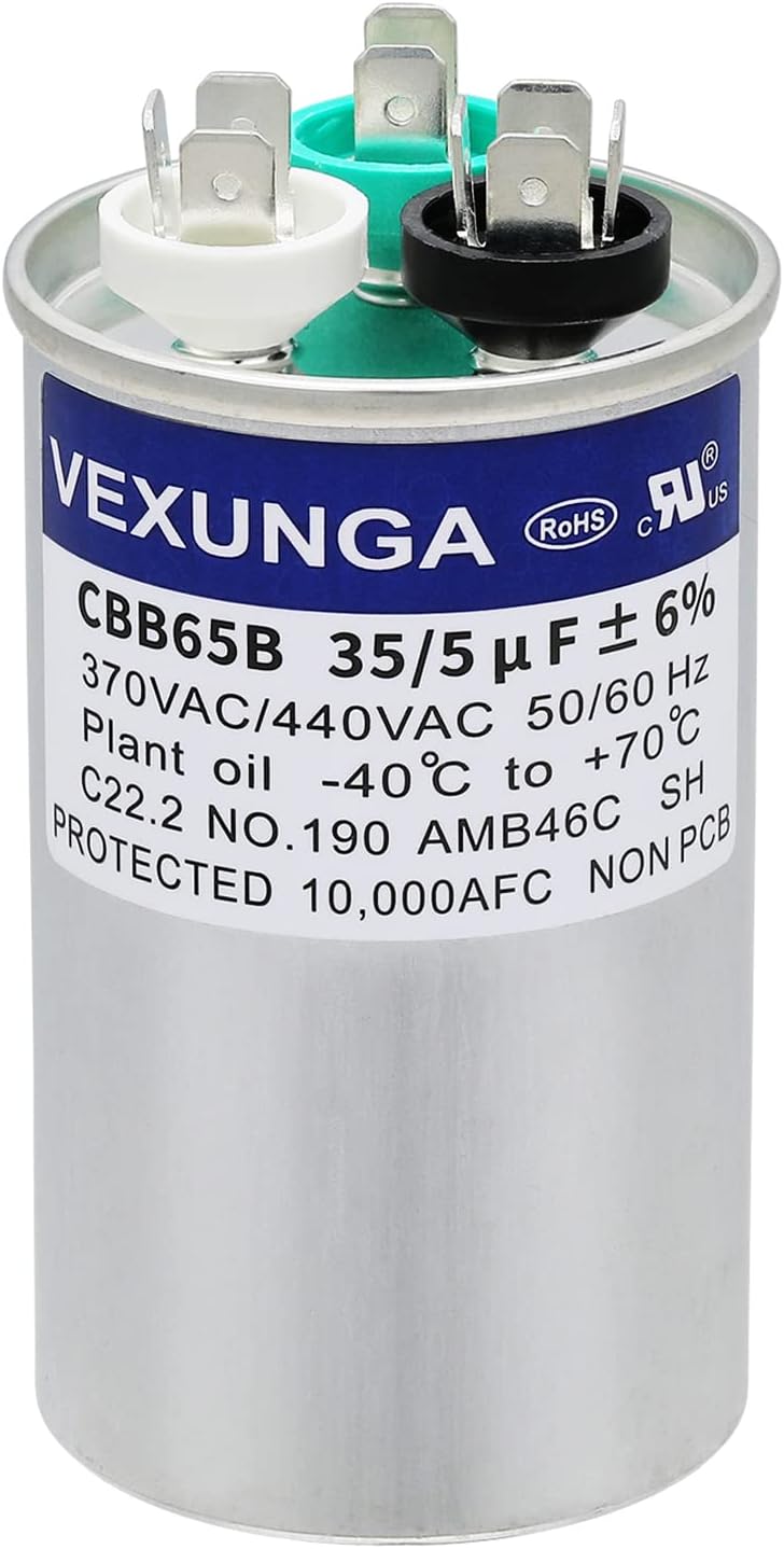 VEXUNGA 35/5UF 35+5Mfd 370V Or 440V Double Start Round A/C Capacitor Cbb65B Air Conditioner Capacitors for Unit AC Fan Motor Start Or Heat Pump Or Direct Condenser