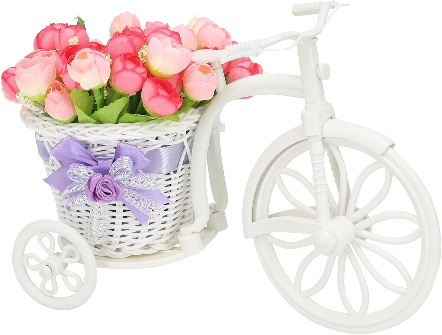 Bicycle Artificial Flower Decor Plant Stand Nostalgic Bicycle Planter Garden Decor for Home Wedding Decoration(Pink)