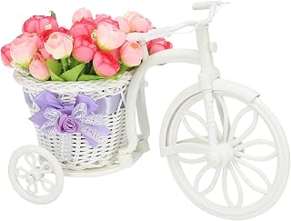 Bicycle Artificial Flower Decor Plant Stand Nostalgic Bicycle Planter Garden Decor for Home Wedding Decoration(Pink)