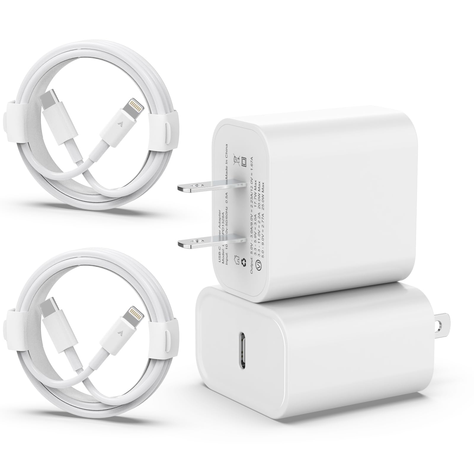 iPhone Fast Charging 2 Pack, 20W PD USB C Wall Charger With 6FT Cable for iPhone 14/14 Pro Max/13/13 Pro/12/12 Pro/11/11 Pro/XS, Pad