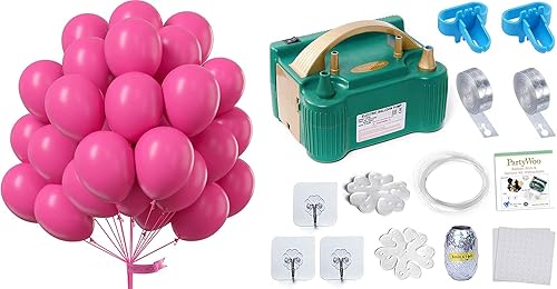 Miniatura 1 de 75 globos de color rosa intenso de 12 pulgadas y bomba eléctrica para globos