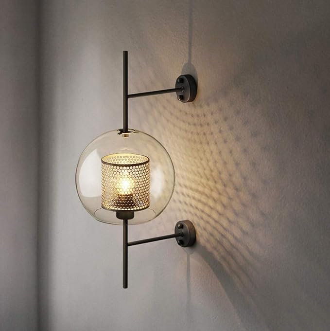 LHTCZZB LHTCZZB Industriële wandlamp vintage wandkandelaar licht armatuur glas lantaarn E27 edison binnenverlichting lamp metalen kooi muur gemonteerd naast lampen for slaapkamer corridor trappen badkamer dec