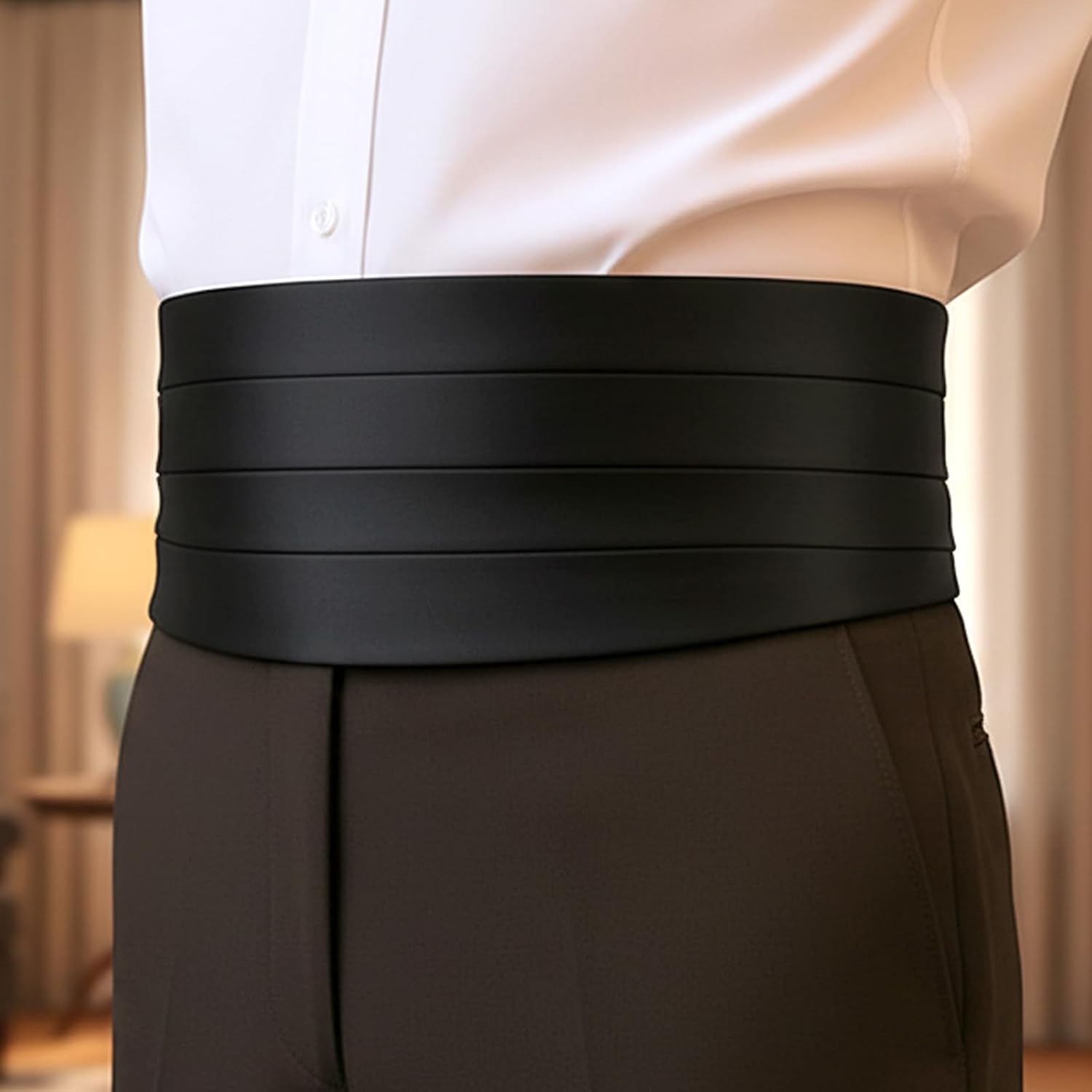 Men's Solid Color Cummerbund 2 Pack Satin Adjustable Cummerbund Formal Cumberbunds for Proms Graduation Decorations (Black)