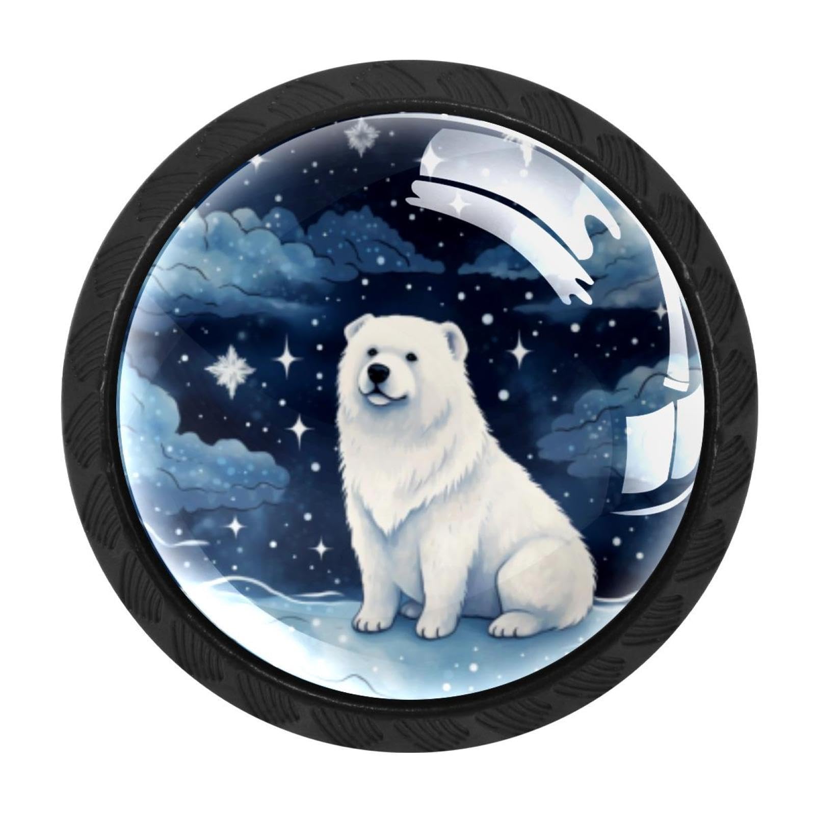 CHENZZZZ 4 Pieces Round Cabinet Knobs Starry Polar Bear Dresser Knobs Pulls Handles with Screws for Drawer Pulls Handles Knobs Door Knobs