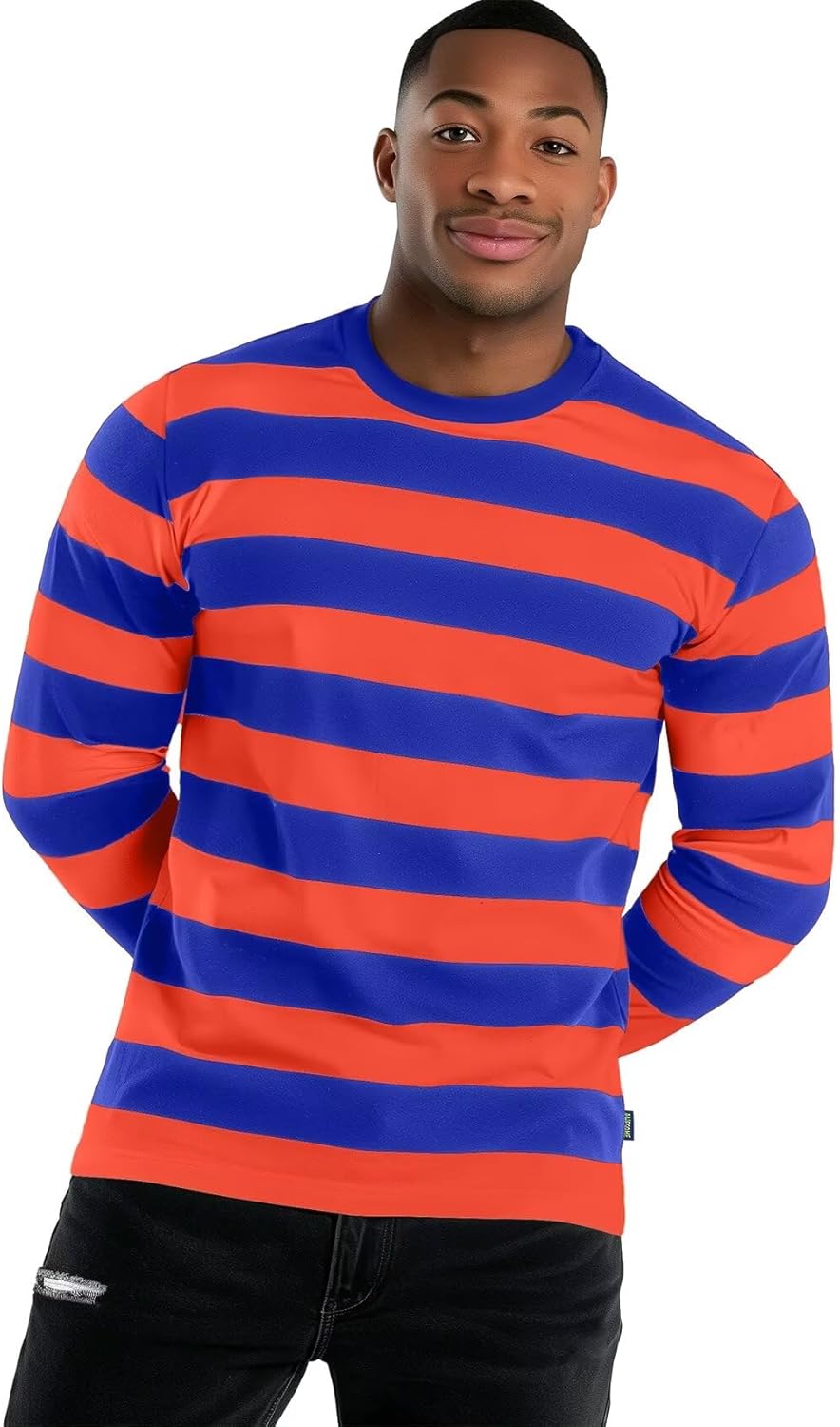 Zengjo Men's Casual Cotton Spandex Striped Crewneck Long-Sleeve T-Shirt Basic Pullover Stripe tee Shirt