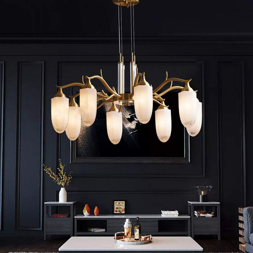 Salon Salle à Manger Lampes De Chambre à Coucher,E14 Tout Cuivre Nordic Light Crystal Chandelier Lighting,Simple Moderne Branche Originale Italienne Pendant Lighting-Cuivre 8 têtes