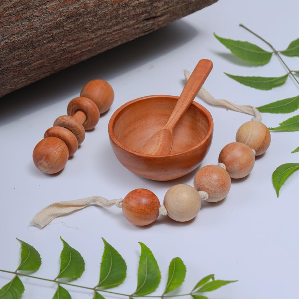Ariro Wooden Toys New Born Neem Wood Gift Box – Eco-Friendly | Handcrafted Baby Keepsake Box | Includes Neem Wood Bowl, Spoon, Grasping Beads, and Dumbbell Rattle | Gift for Newborns-image-16