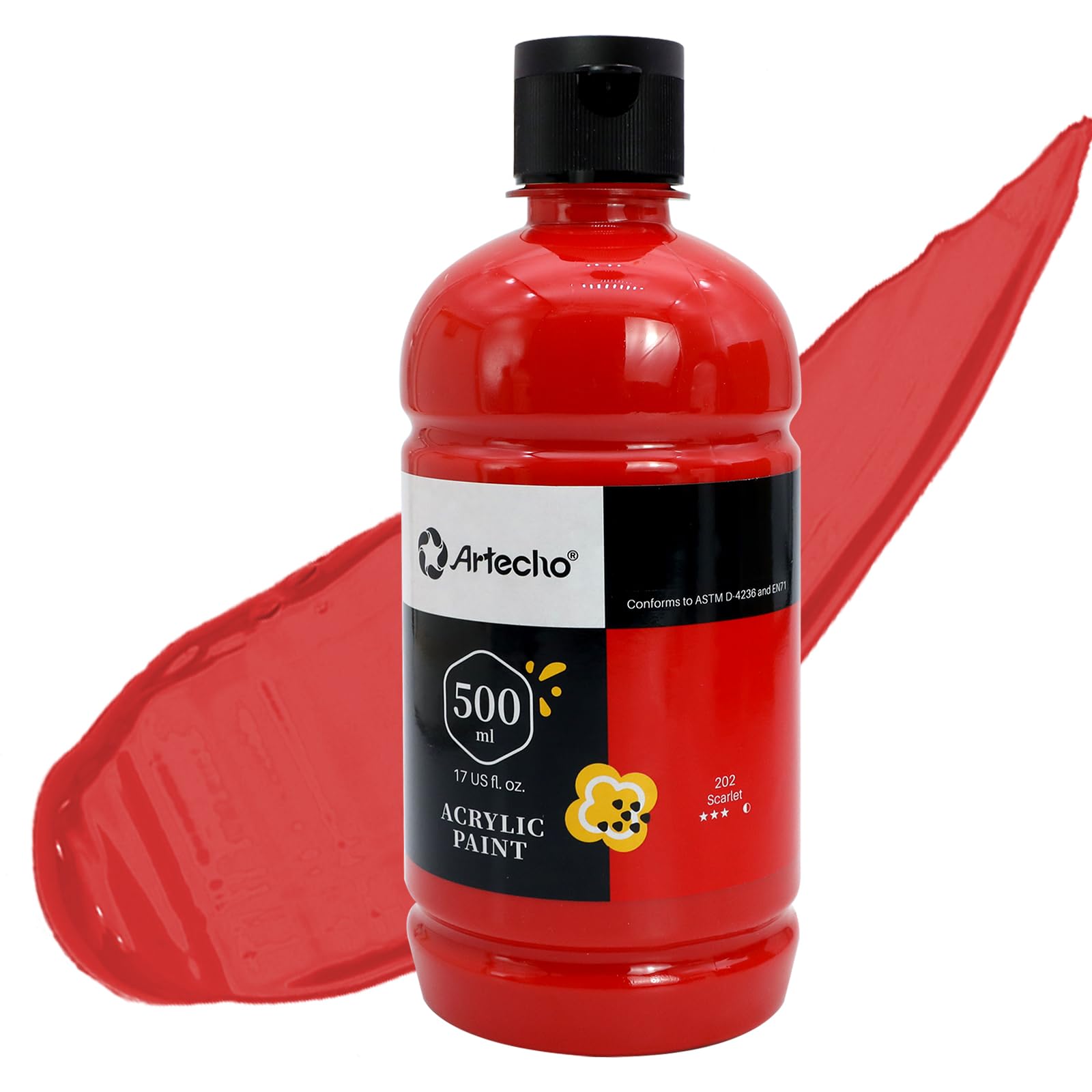Artecho Scarlet Red Acrylic Paint - Large Bottle 500ml / 17oz, Craft Paint for Canvas, Rocks, Wood, Fabric, Ceramic, Non-Toxic โ image 1