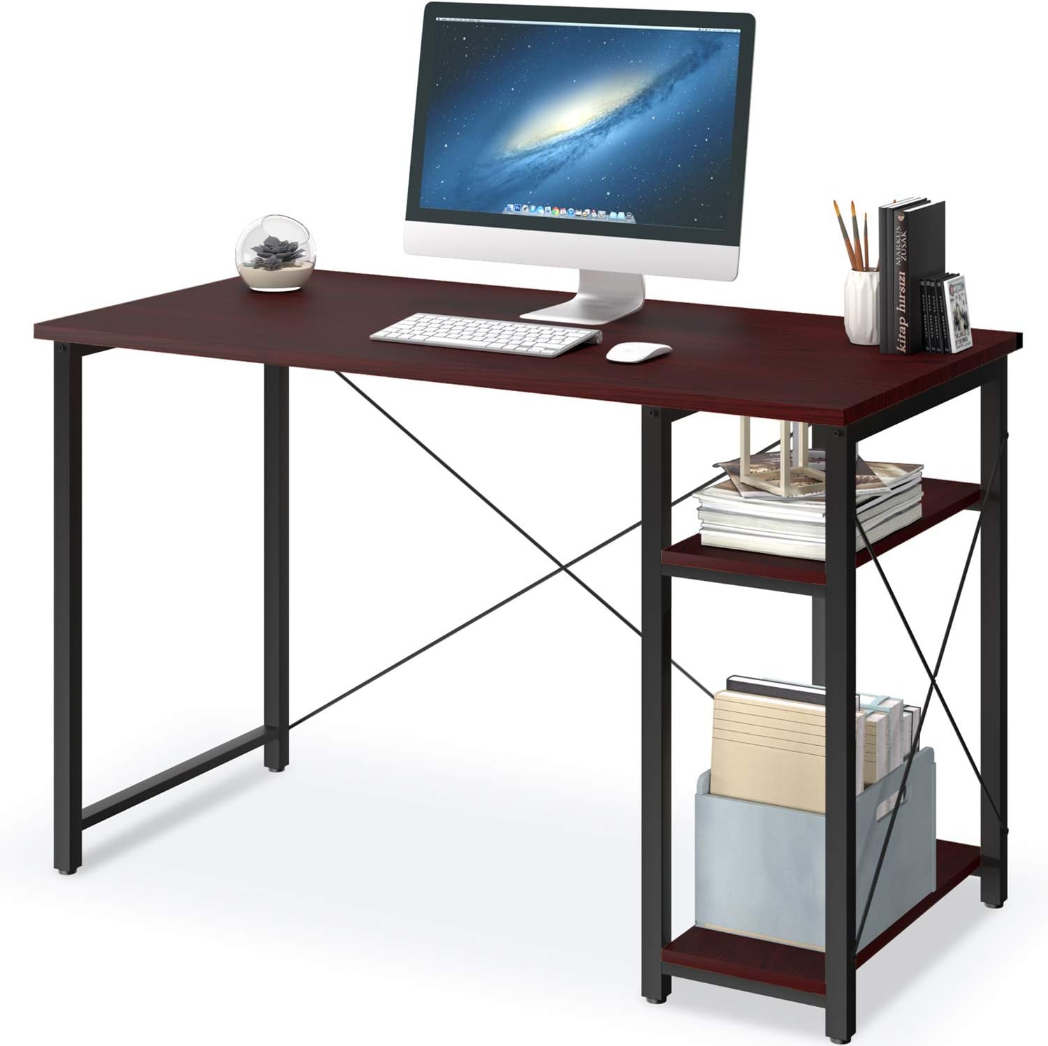 Computer Desk with Shelves,39" Modern Sturdy Writing Desk for Home Office,Office Desk with Bookshelf,African Walnut