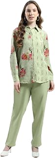 Monte Carlo Women's Floral Printed Co-ord Set | Full Sleeve Shirt & Pant Set | Front Open with Elegant Collar Neck Cord Se... Price In India