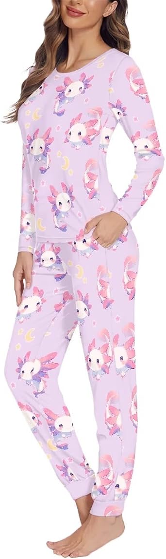Women's Comfy Long Sleeve Pajama Set Causal Loose Fit Nightwear with Ankle Length Pants Crewneck Sleepwear Lounge Wear