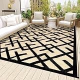 LILIOFFIC Outdoor Rug Waterproof 9x12 ft Outdoor Carpet Patio Rug Mat Reversible RV Camping Rug Plastic Straw Rug Large Outside Outdoor Area Rug for Patio Deck Balcony Backyard Beach Black & Beige