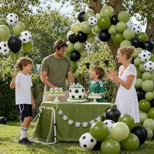 Image of Soccer Balloons, 60 Pcs 12 Inch Green Black White Balloons with Soccer Print for Boys Birthday Sports Party Soccer Theme Decorations