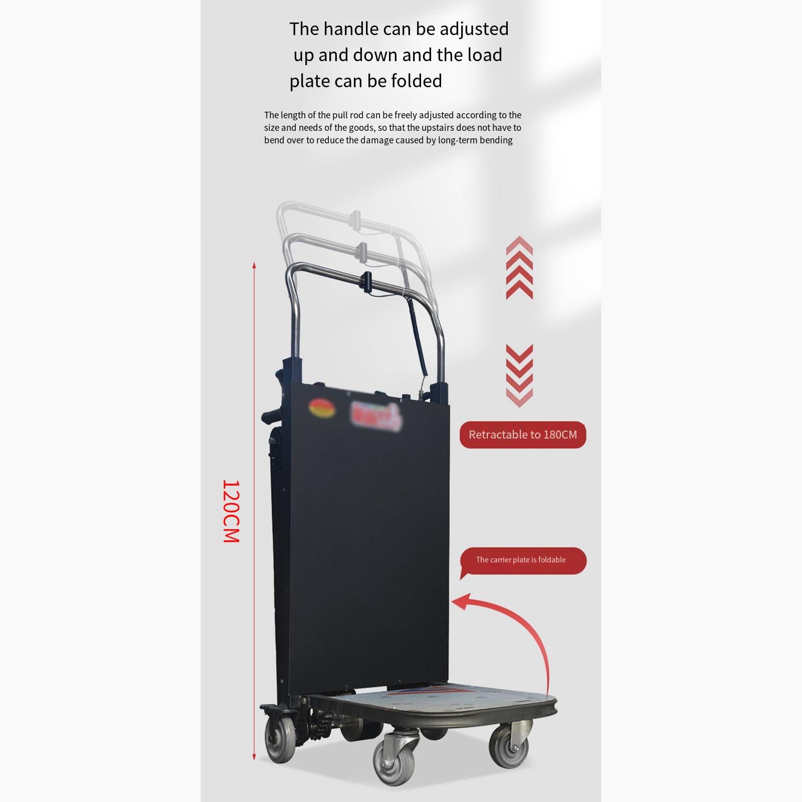 Carrello montascale elettrico, motore da 500 W, capacità di carico 250 kg, carrello per carichi pesanti, per il trasporto di oggetti pesanti, batteria rimovibile da 48 V