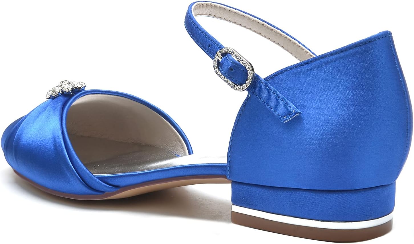 ADMLZQQ Women Flat Dress Shoes Round Toe D'Orsay Ankle Strap with Crystal Bridal Wedding Flats