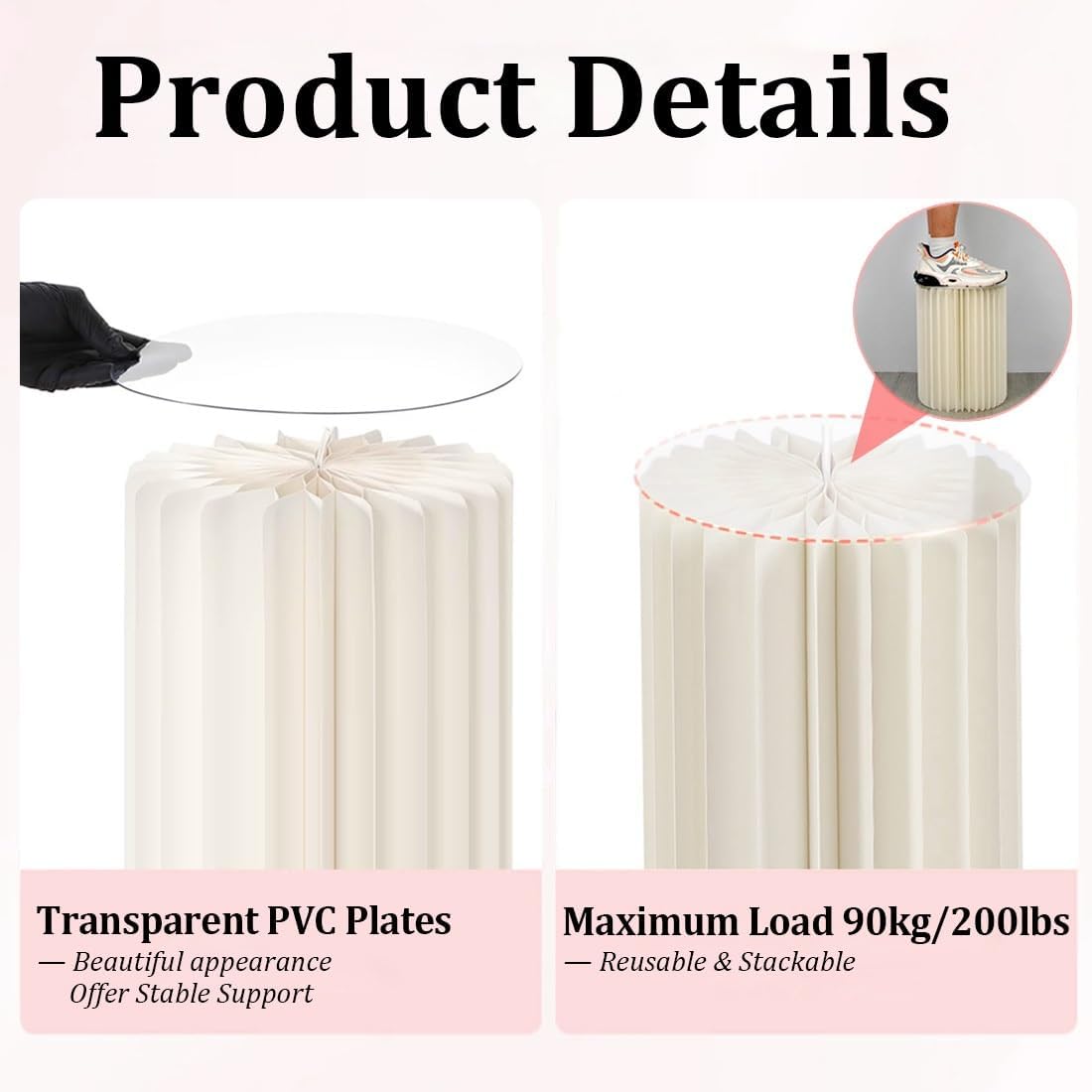 Paper Folding Cylinder Pedestal Stand 3 pcs Cardboard Cylinder Stands,Foldable Paper Columns with 3 Plates,Buffet Risers for Birthday Wedding Table Display 23.6in,31.5in,39.4in(Red)