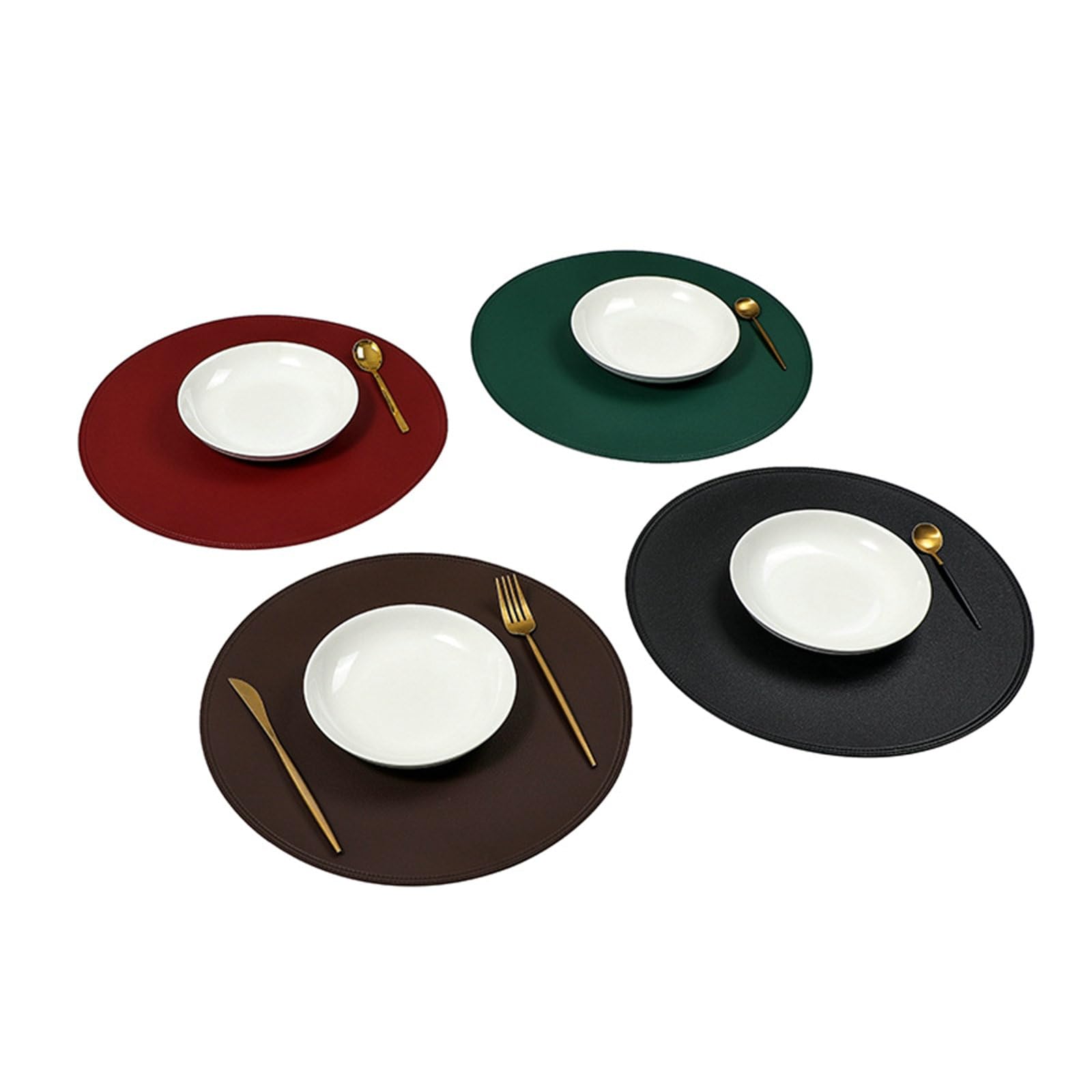 Set 8 Tovagliette Colazione, Tovaglietta Cucina Impermeabile in Plastificata Antimacchia Nero Rotondo, 38 cm