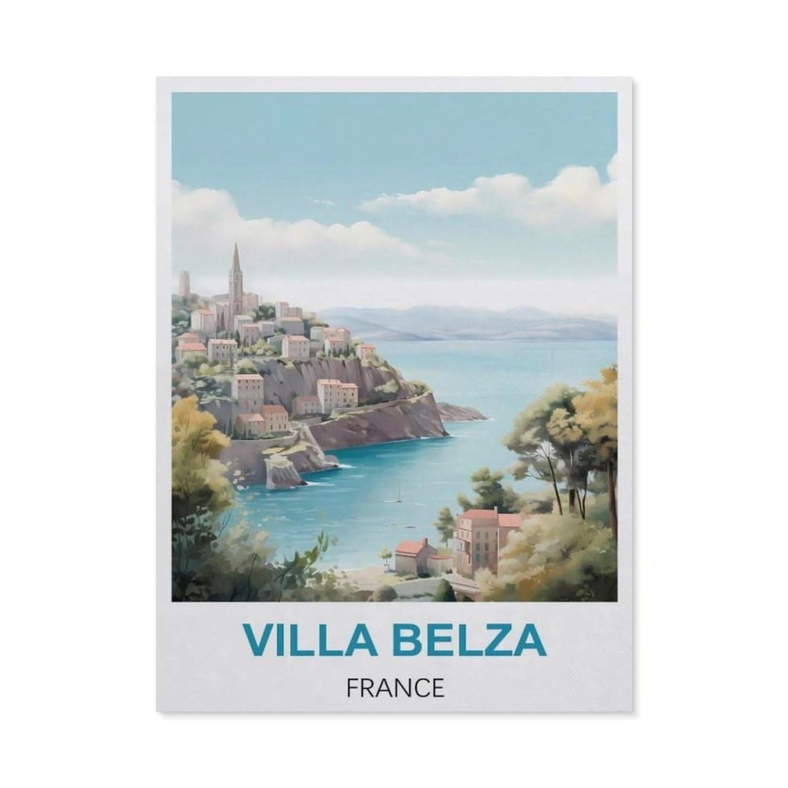 BEAYODKP 5D Diamond Painting，Villa Belza France Vintage Travel Poster，Diamond Embroidery Cross Stitch（50 x 60 cm/19.68 x 23.62 inches）-BX91