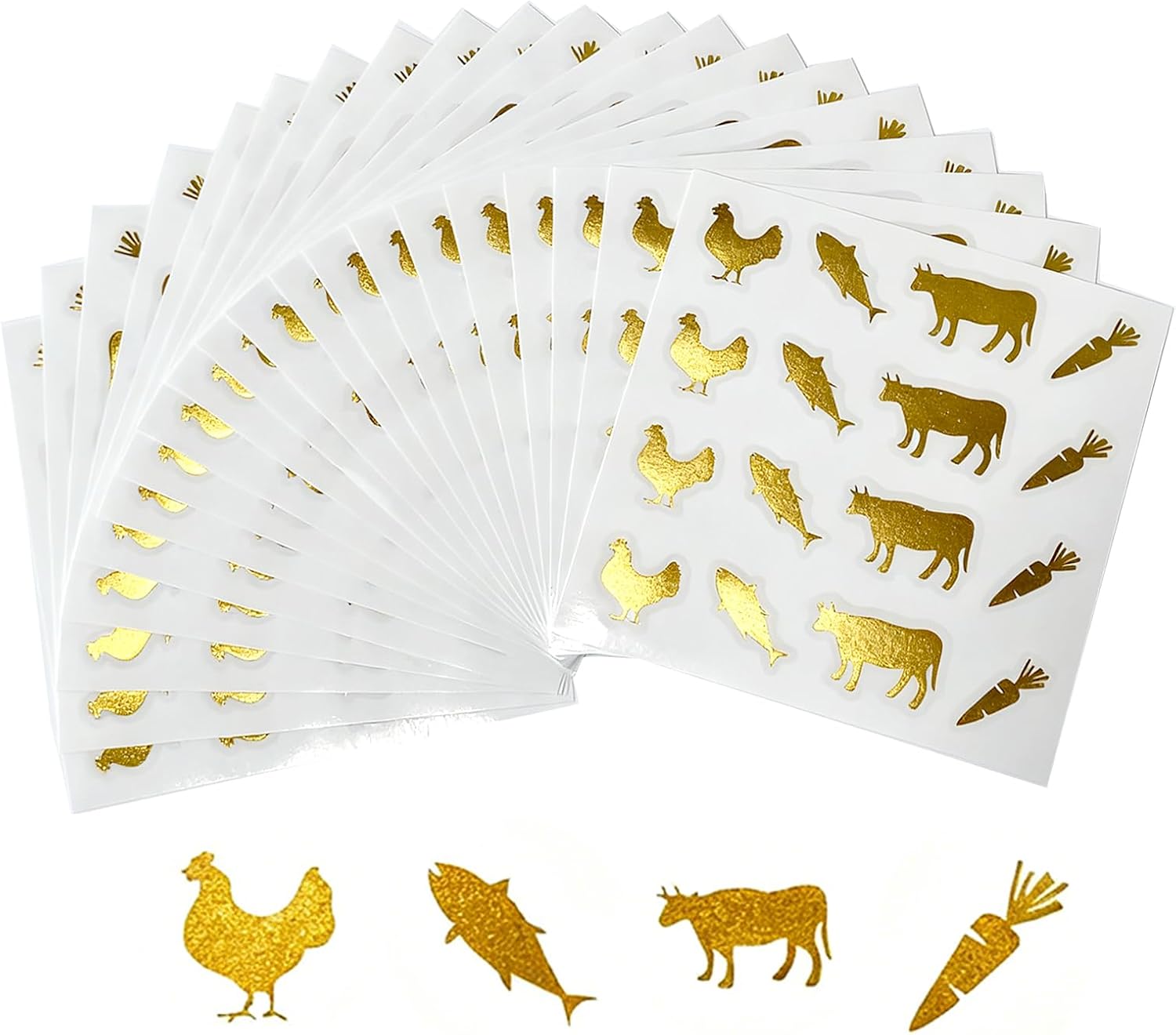 Wedding Food Stickers, 0.78 Inch Large Meal Choice Stickers for Place Cards, 320Pcs / 20 Sheets Cow Chicken Fish Carrot Food Choice Sticker for Party Seating Buffet (Gold)