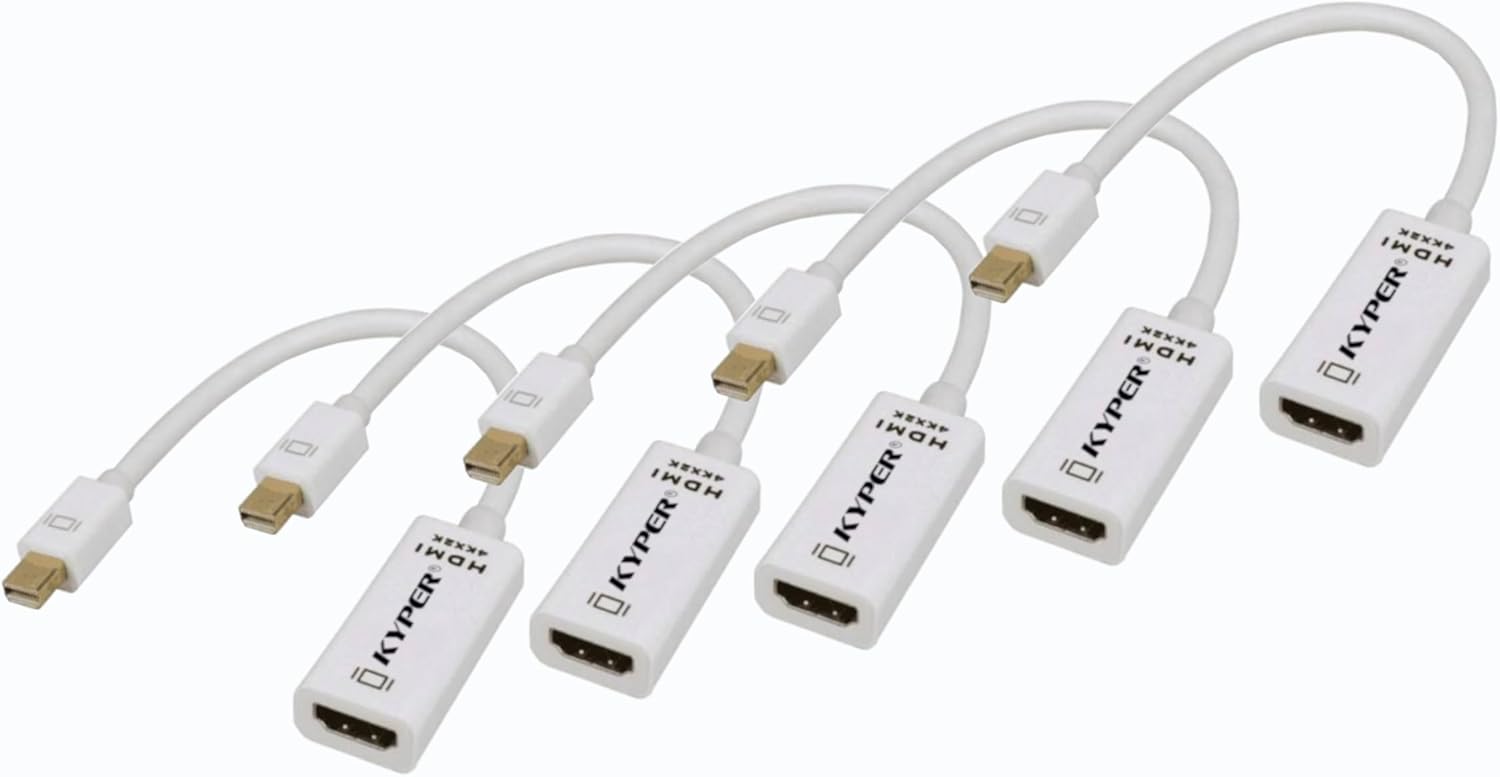 Kyper USKyper-2788 (5 Pack) 4K Mini DisplayPort to HDMI Adapter 4K@30Hz Mini DP MDP Thunderbolt 1/2 Compatible with MacBook Pro 2010-15/Air 2008-17 Surface Pro 1-6 Dell XPS 13 15 ThinkPad T + More