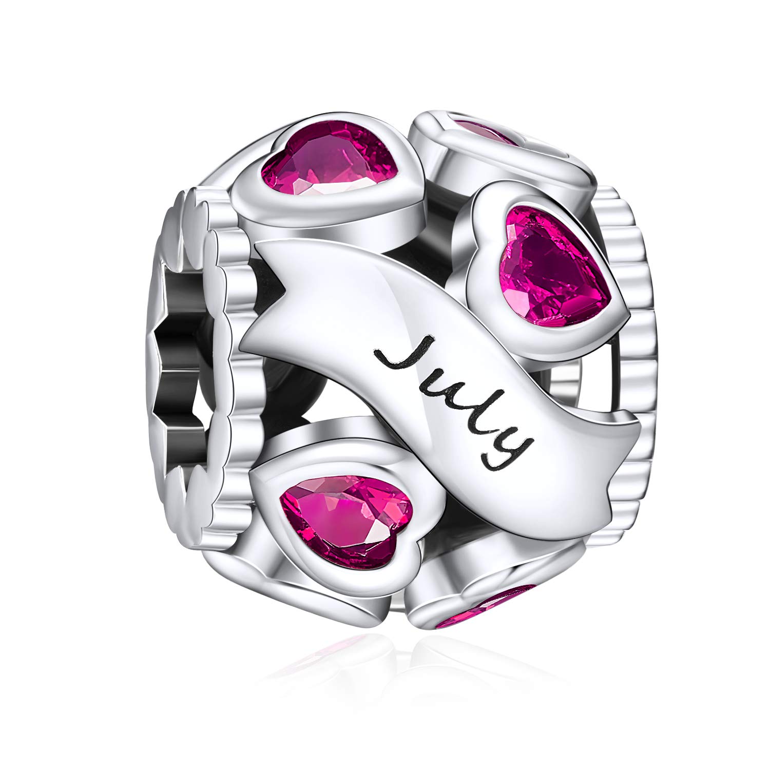 ningan JulyBirthstone Love Heart Charms 925 Sterling Silver Birthday Openwork Bead fits Pandora Women's Bracelets & Necklaces-picture-54
