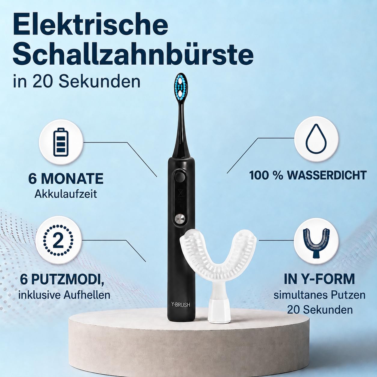 Elektrische Zahnbürste Y-Brush Ultra Premium – Premium-Set | 6 Monate Akku | 2× effizienter | Biotech Dental, führend in Europa | Premium-Set | 6 Modi | Aufhellung