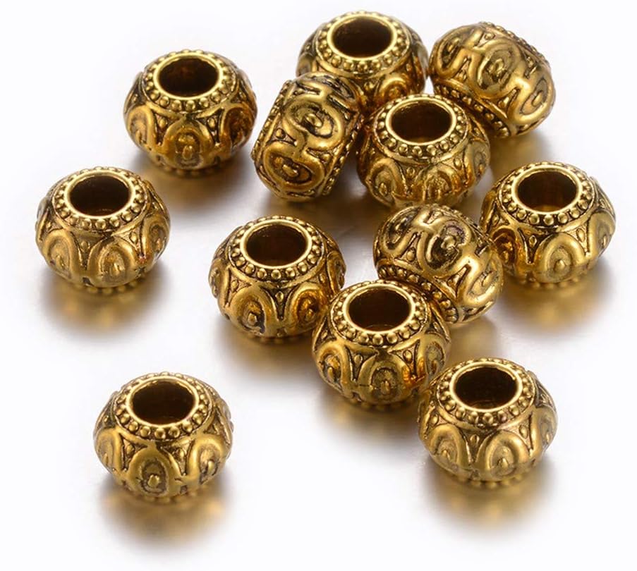 KISSITTY 100pcs Antique Golden European Beads Rondelle Large Hole Spacer Beads 10x6.5mm Fit European Charm Bracelet Spacer for DIY Jewelry Making