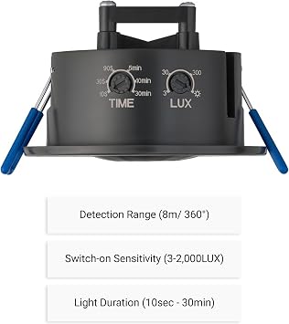 SEBSON PIR Motion Sensor Indoor Ceiling Flush-Mounted 8m/360° LED Suitable