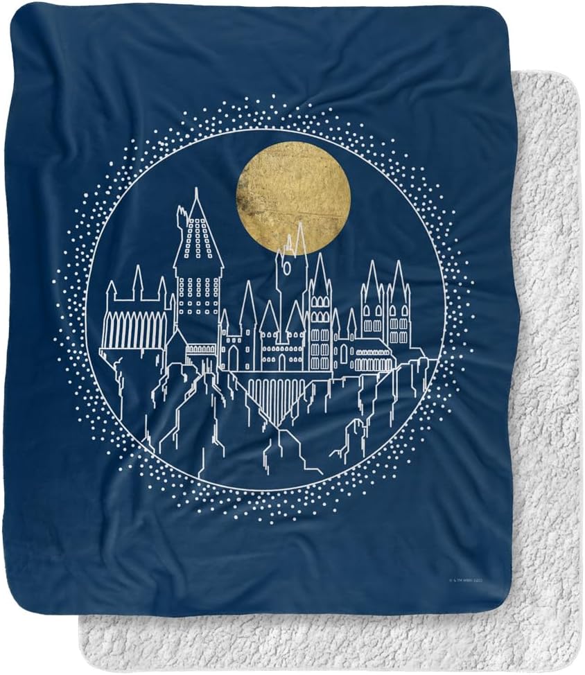 Harry Potter Blanket, 50"x60", Hogwarts Full Moon Line Art Silky Touch Sherpa Back Super Soft Throw Blanket