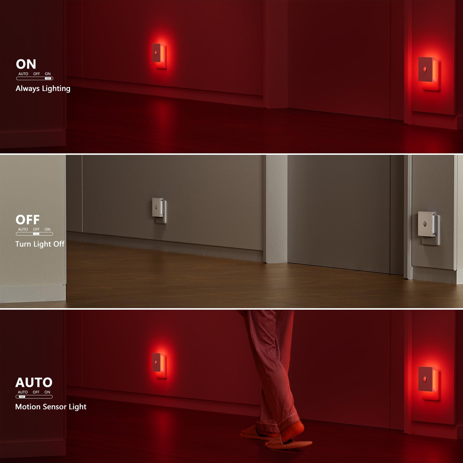 Feliigo Luz Nocturna con Sensor de Movimiento, 2 Piezas Luz Nocturna Infantil Enchufe Regulable con 3 Modos, Brillo Ajustables para Habitación de Niños, Baño, Pasillo, Cocina, Escaleras — view 2