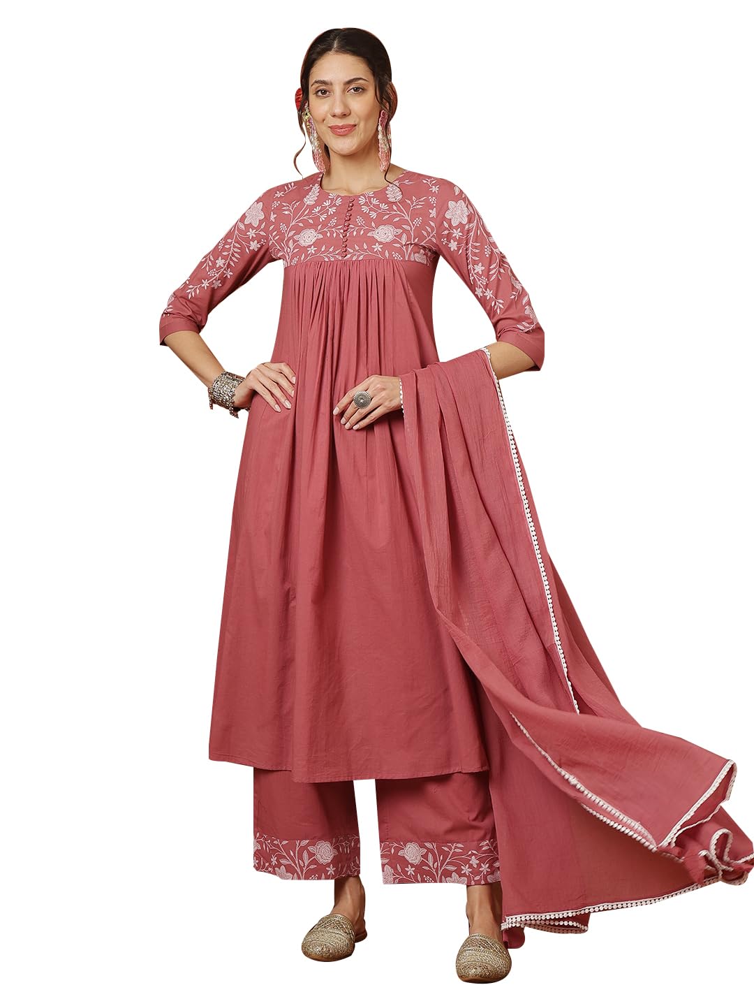 gulmohar jaipur Women's Rayon Calf Length Solid Round Neck Semi-Flared Kurta Suit Set-picture-52