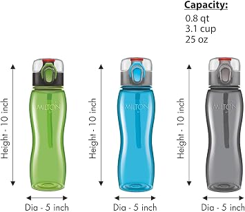MILTON Kids Water Bottle 3 Pack Triton 25 Oz Large Sports Water Bottle for Men, Women, Kid Wide Mouth Water Bottle with Strap Carry Handle for Bike Gym Running Cycling Multi Color