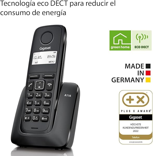 Gigaset A116 - Teléfono DECT Inalámbrico - Pantalla Gráfica Iluminada - Pantalla gráfica de 1,4" - Fácil de Usar, Negro [Compatible en ES y IT] - 5
