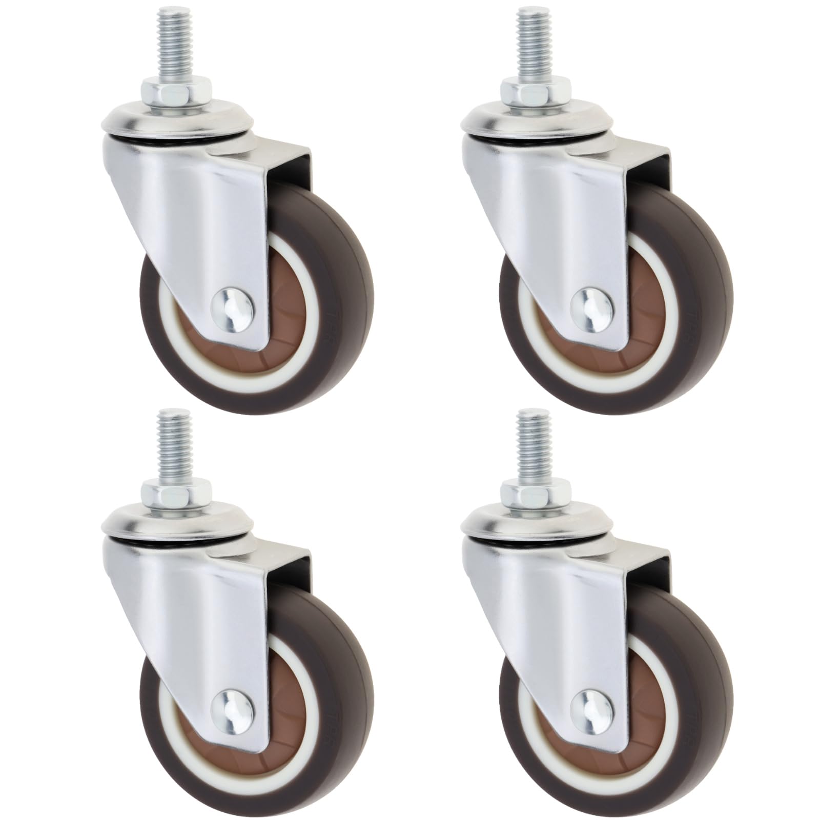 Juego de 4 Ruedas giratorias de Goma TPR de 2 Pulgadas con rodamientos de Bolas pequeños para Muebles, sin Freno (Color café, 2" M8 x 15, sin Freno)