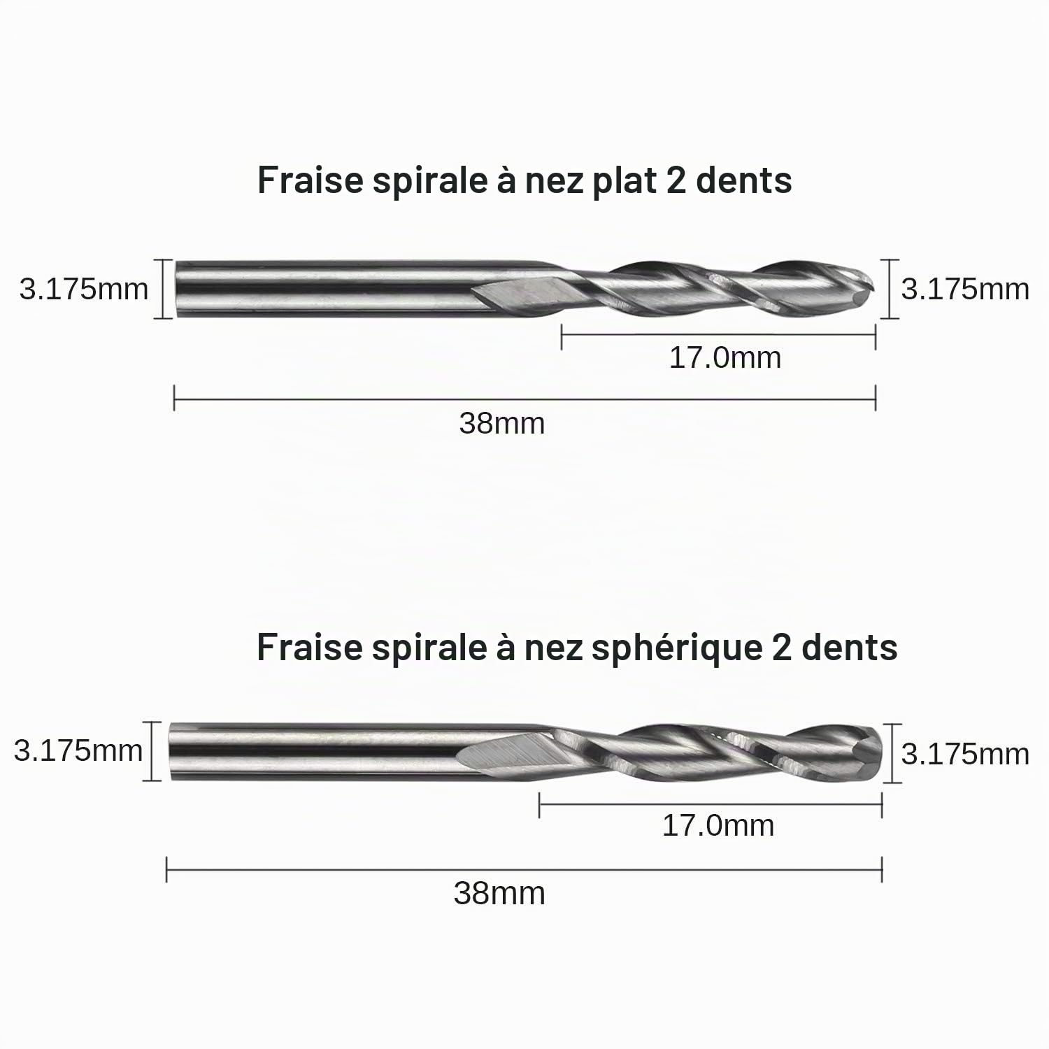 Genmitsu - Lot de 40 fraises à bout CNC - Tige de 1/8" - Avec 2 cannelures à nez plat et à nez boule, Nano Blue Coat et Titanium Coat CNC - MC40A