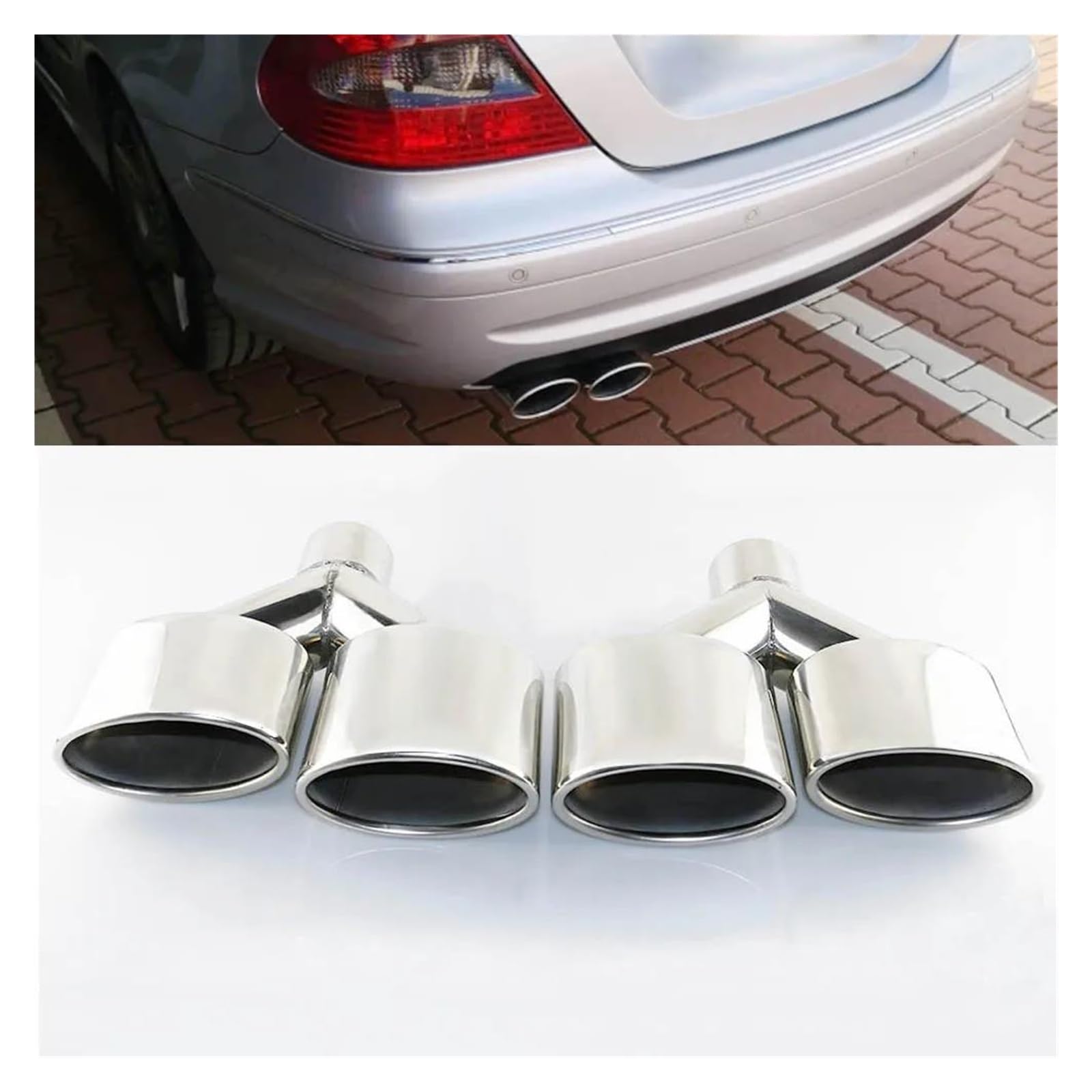 Terminale Scarico Marmitta Coda 1 Set Terminali Scarico Doppi In Acciaio Inossidabile Laminato Tubo Taiipipe Ingresso 57 Mm Universale Per Auto