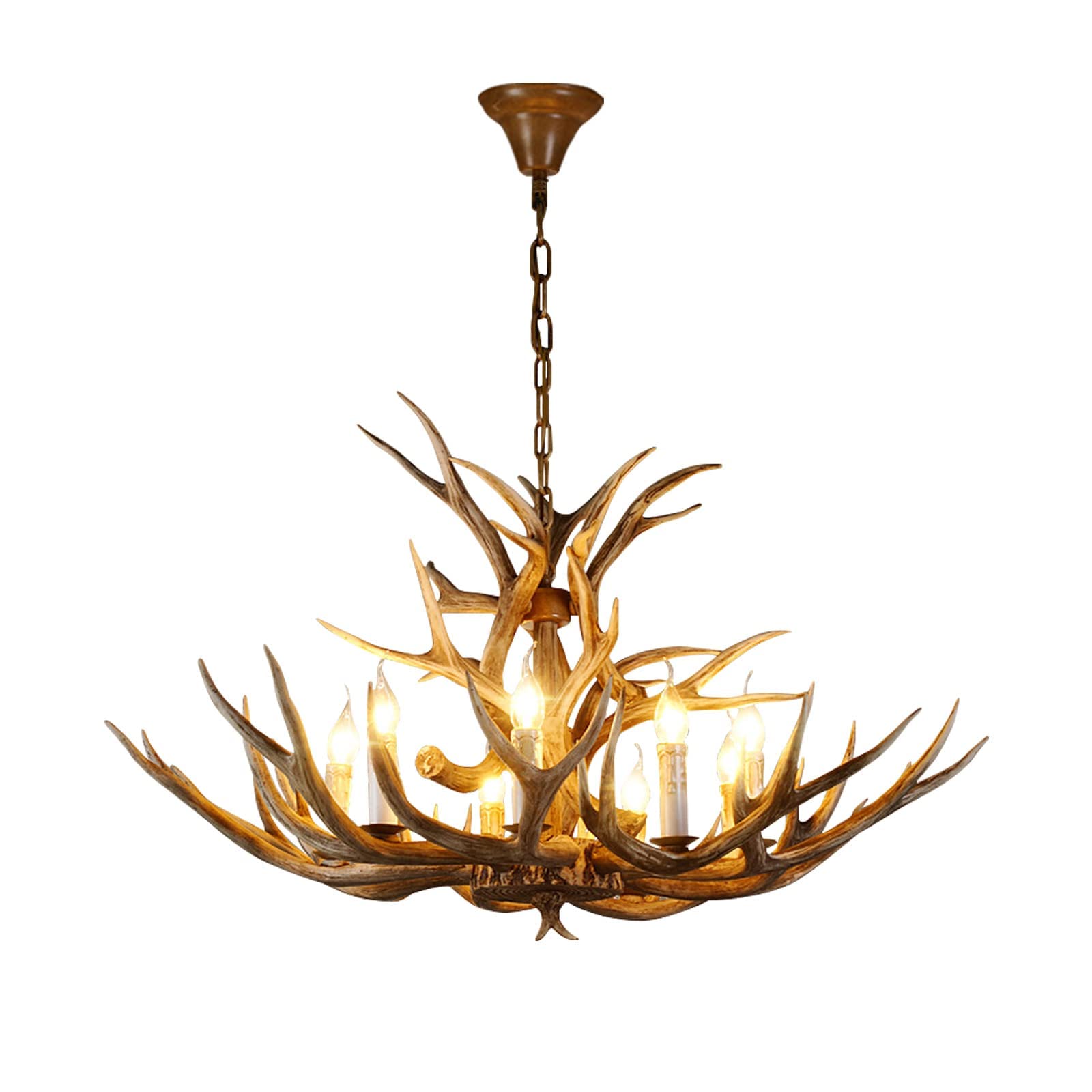 HXYSXHJUO Deer Antler Chandelier 8 Lights 11 Antlers, Brown Resin Horn Chandelier, Retro Pendant Light for Kitchen, Bar, Living Room, Dining Room