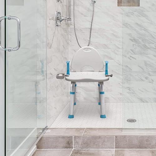 Miniatura 7 de OasisSpace Silla de ducha para ducha interior, silla de ducha de baño resistente de 450 libras con respaldo y brazos, taburete de ducha de asiento