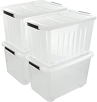 Vista 8 de Paquete de 4 cajas de almacenamiento de plástico, contenedores de almacenamiento con tapa con asa, 20 L, transparentes