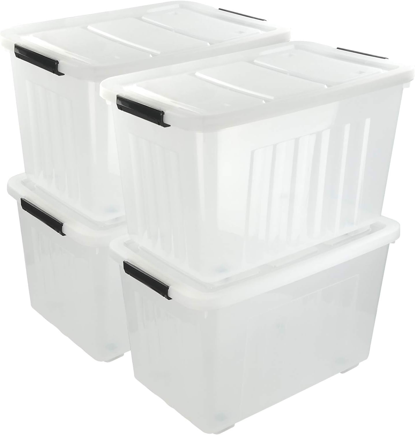 4 Pack Large Plastic Storage Boxes, Large Lidded Storage Bins with Wheels, 70 L