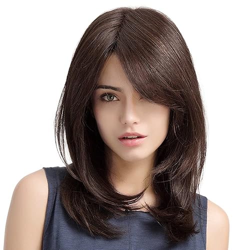 Sallcks Womens Long Brown Wig Long Layered Natural Curly Wigs for White Women Shoulder Length Synthetic Heat Resistant Wig for Daily Party - Brown