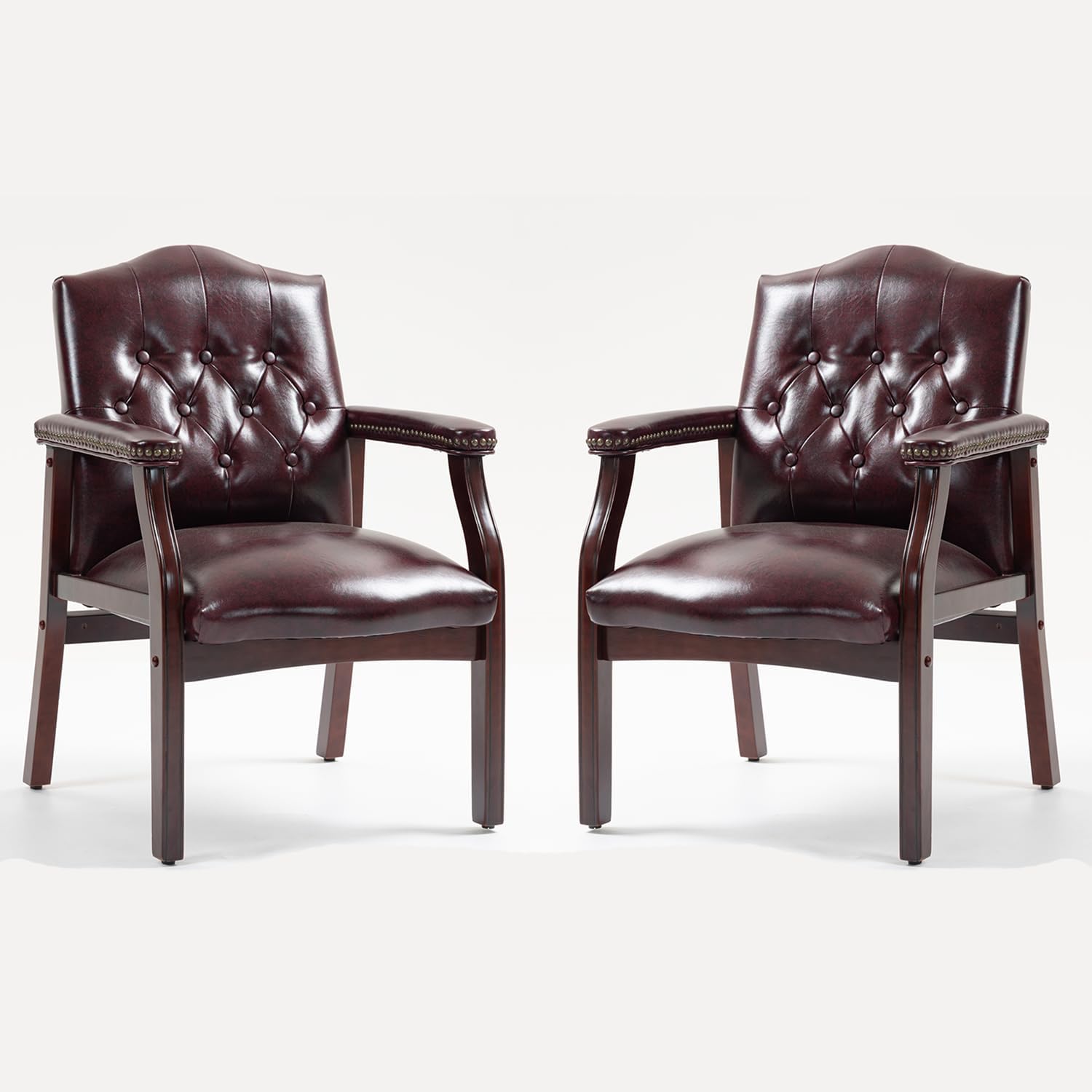 Leather Reception Guest Chairs - Waiting Room Stationary Office Chairs with Padded Arm Rest No Wheels, Ergonomic Side Chair for Conference Room Lobby Home Office (Burgundy)