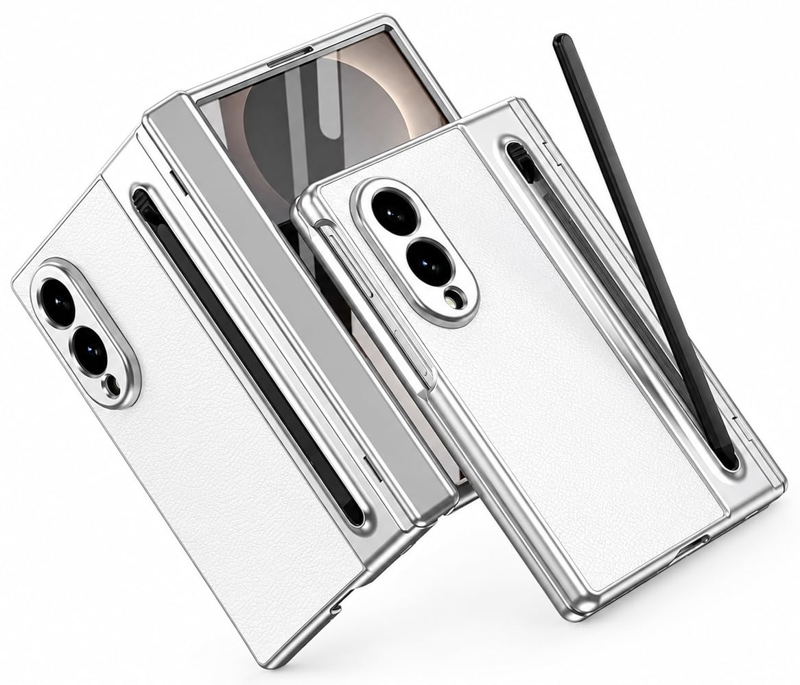 Hybird Shockproof Back Cover Case for Samsung Galaxy Z Fold 8 5G | Hing | S Pen Holder | Leather Hard Back Cover Case for Samsung Galaxy Z Fold8 5G (White, Samsung Galaxy Z Fold 8)