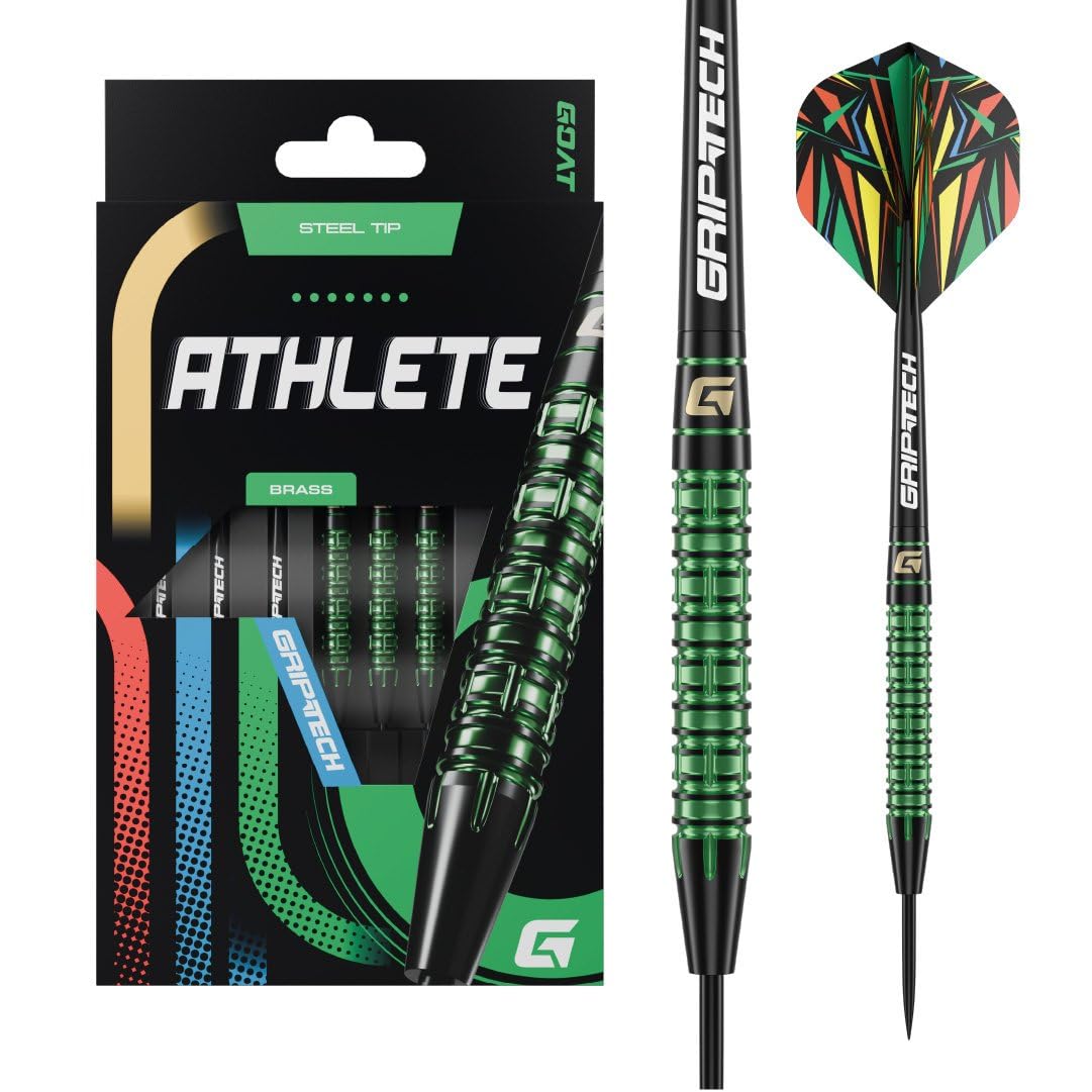 GOAT - Athlete Green Brass Steeldarts 10 Gram, Incl. 3 Barrels, 3 Flights & 3 Shafts