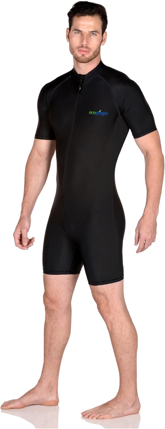EcoStinger Men Sunsuit Bodysuit UV Protection Swimwear UPF50+ Chlorine Resistant Black (M)