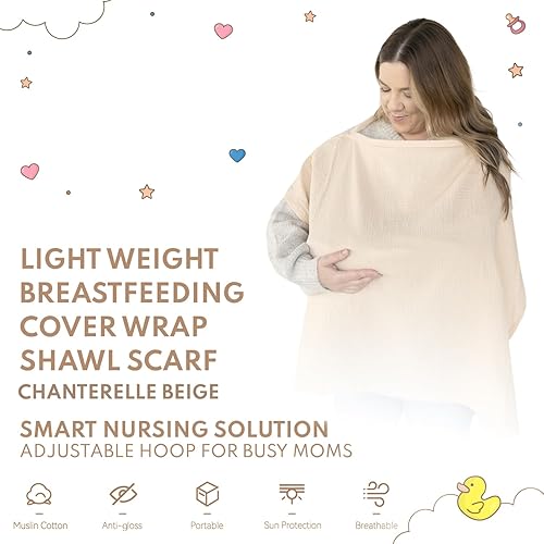 Miniatura 5 de ACTIVE BABY Funda de muselina para lactancia materna con aro ajustable para manos libres, transpirable, cubierta de lactancia 100% muselina de