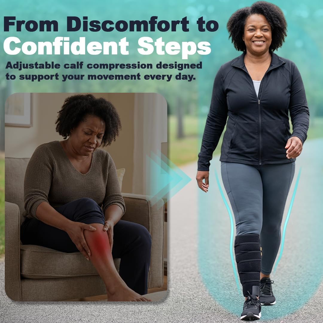 Beltwell® Lymphedema Compression Calf Wrap – Adjustable Calf Brace Sleeve for Men & Women, Swelling, Edema, Varicose Veins & Circulation Support – Pain Relief